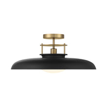 Load image into Gallery viewer, Gavin Semi Flush Mount Ceiling Light in Matte Black with Warm Brass Accents.

