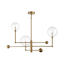 Load image into Gallery viewer, Meridian Glass Chandelier in Natural Brass.

