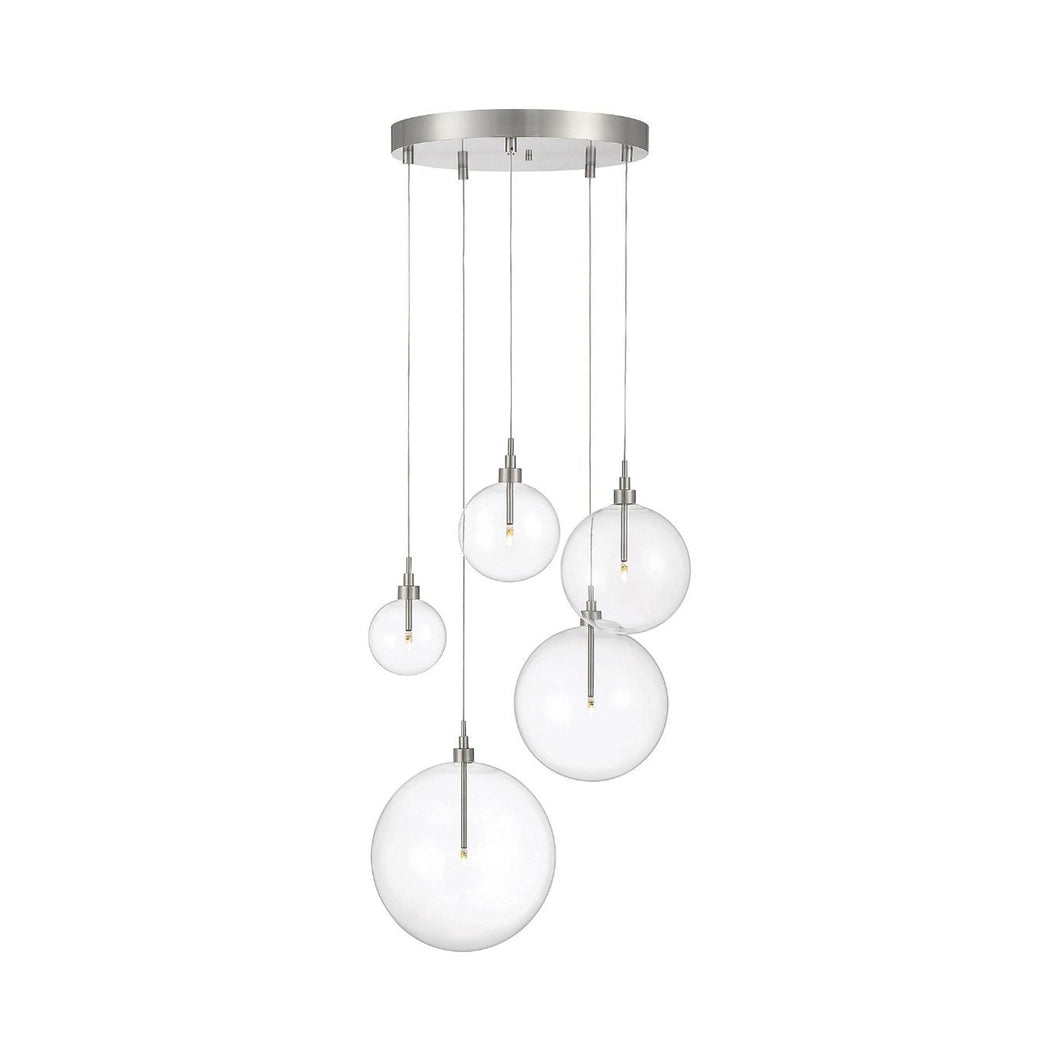 Meridian M10099 Multi Light Pendant Light in Brushed Nickel.