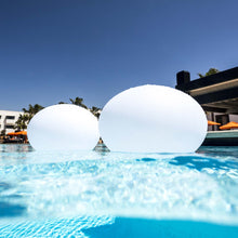 Load image into Gallery viewer, Flatball Floating Bluetooth Outdoor LED Lamp in Outside Area.
