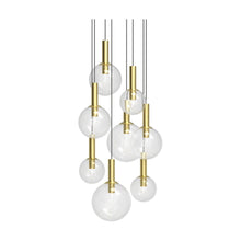 Load image into Gallery viewer, Bubbles Multi Light Pendant Light in Satin Brass (8-Light).
