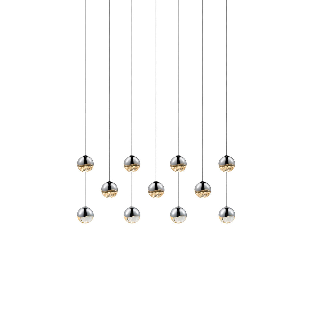Grapes® 11-Light Rectangle LED Multipoint Pendant Light in Polished Chrome (Small).