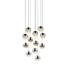 Load image into Gallery viewer, Grapes® 12-Light Round LED Multipoint Pendant Light in Polished Chrome/Large Bulb.

