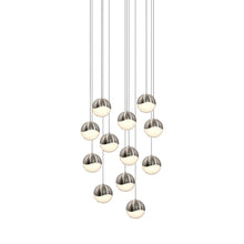 Load image into Gallery viewer, Grapes® 12-Light Round LED Multipoint Pendant Light in Satin Nickel/Large Bulb.
