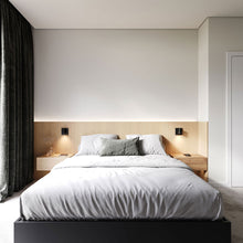 Load image into Gallery viewer, Suspenders® Standard Single LED Wall Light in bedroom.
