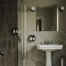 Load image into Gallery viewer, Lochan Sphere III Outdoor Wall Light in bathroom.
