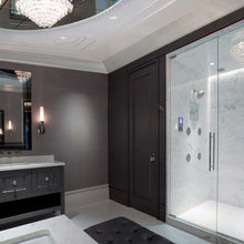 Load image into Gallery viewer, ELEMENT 3-Inch Round Bevel Recessed Trim in bathroom.
