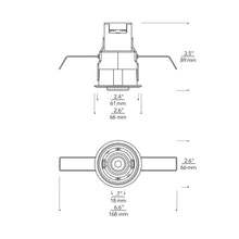 Load image into Gallery viewer, ENTRA Niche 2-Inch Round LED Adjustable Downlight Recessed Housing - line drawing.

