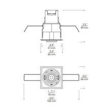 Load image into Gallery viewer, ENTRA Niche 2-Inch Square LED Adjustable Downlight Recessed Housing - line drawing.
