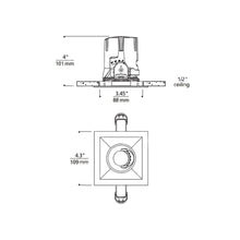 Load image into Gallery viewer, Entra CL 3-Inch Square Non-IC Rated LED Downlight Remodel Recessed Housing - line drawing.
