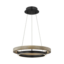 Load image into Gallery viewer, Grace LED Chandelier in Matte Black/Weather Oak Wood (24-Inch).
