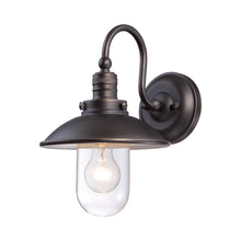 Load image into Gallery viewer, Downtown Edison Outdoor Wall Light in Oil Rubbed Bronze/Gold Highlights.
