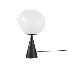 Load image into Gallery viewer, Melt Cone Fat LED Table Lamp in Opal/Black.
