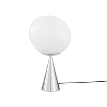 Load image into Gallery viewer, Melt Cone Fat LED Table Lamp in Opal/Silver.
