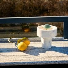 Load image into Gallery viewer, Stone LED Portable Table Lamp in Outside Area.
