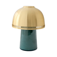Load image into Gallery viewer, Raku SH8 Portable Table Lamp in Blue Green/Brass.
