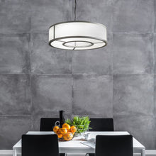 Load image into Gallery viewer, Tambour Pendant Light in living room.
