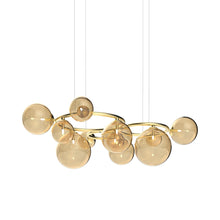Load image into Gallery viewer, Puppet Ring Pendant Light in Matt Gold/Amber Transparent(55-Inch/11-Light).
