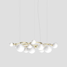 Load image into Gallery viewer, Puppet Ring Pendant Light in Matt Gold/White Shaded(72-Inch/15-Light).
