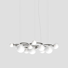Load image into Gallery viewer, Puppet Ring Pendant Light in Matt Black Nickel/White Shaded(72-Inch/15-Light).
