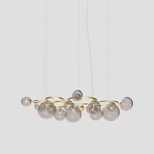 Load image into Gallery viewer, Puppet Ring Pendant Light in Matt Gold/Smoky Transparent(72-Inch/15-Light).

