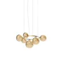 Load image into Gallery viewer, Puppet Ring Pendant Light in Matt Gold/Amber Transparent(39-Inch/7-Light).
