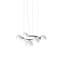 Load image into Gallery viewer, Puppet Ring Pendant Light in Matt Black Nickel/White Shaded(39-Inch/7-Light).
