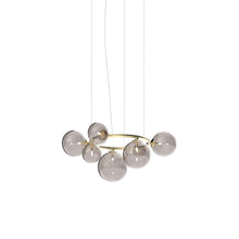 Load image into Gallery viewer, Puppet Ring Pendant Light in Matt Gold/Smoky Transparent(39-Inch/7-Light).
