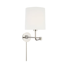 Load image into Gallery viewer, Go Lightly Swing Arm Wall Light in Polished Nickel/Linen.
