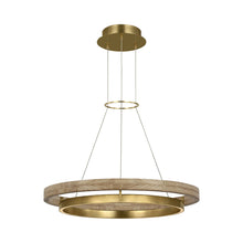 Load image into Gallery viewer, Grace LED Chandelier in Hand Rubbed Antique Brass/Natural Oak (30-Inch).
