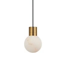 Load image into Gallery viewer, Mina LED Pendant Light in Hand Rubbed Antique Brass/Black Cord.
