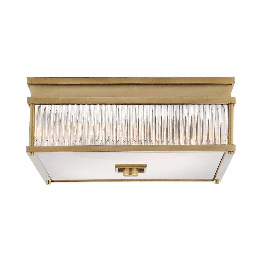 Allen Square Flush Mount Ceiling Light in Natural Brass.