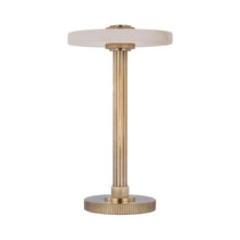 Load image into Gallery viewer, Aran LED Table Lamp in Hand-Rubbed Antique Brass/Alabaster.
