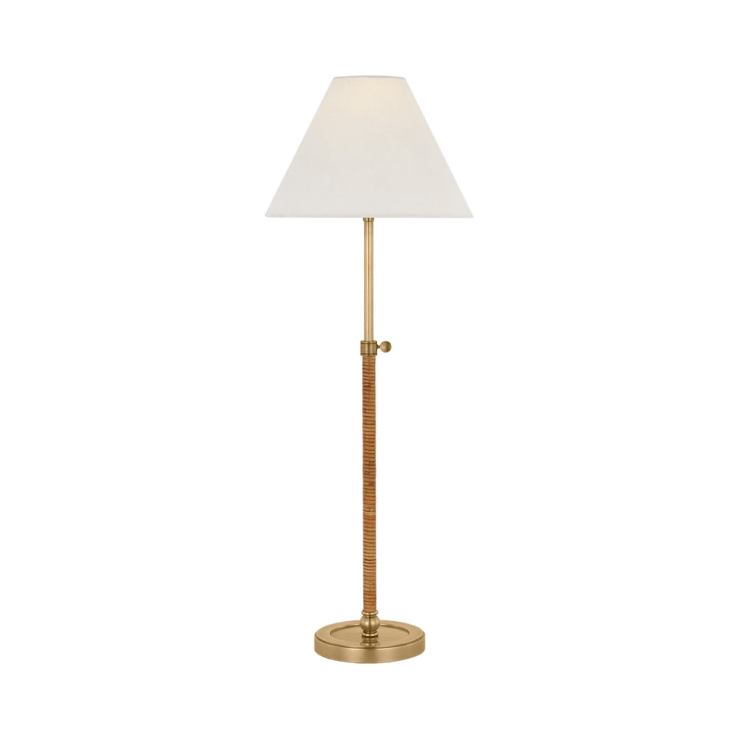 Basden Table Lamp in Antique-Burnished Brass/Natural Rattan.