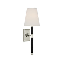 Load image into Gallery viewer, Basden Tail Wall Light in Polished Nickel/Black Rattan (16.25-Inch).
