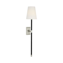 Load image into Gallery viewer, Basden Tail Wall Light in Polished Nickel/Black Rattan (28.5-Inch).
