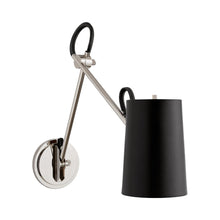 Load image into Gallery viewer, Benton Double Library Wall Light in Polished Nickel (Chocolate Leather Shade).
