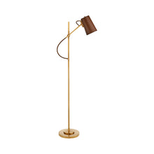 Load image into Gallery viewer, Benton Floor Lamp in Natural Brass/Saddle Leather.
