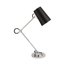 Load image into Gallery viewer, Benton Table Lamp in Polished Nickel/Chocolate Leather.
