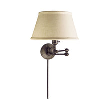 Load image into Gallery viewer, Boston Swing Arm Linen Shade Wall Light in Bronze.
