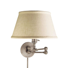 Load image into Gallery viewer, Boston Swing Arm Linen Shade Wall Light in Detail.
