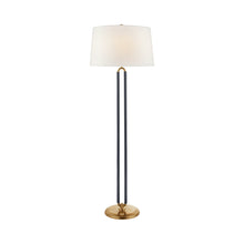 Load image into Gallery viewer, Cody Floor Lamp in Natural Brass (Navy Leather).
