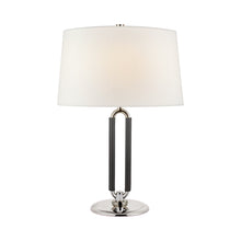 Load image into Gallery viewer, Cody Table Lamp in Polished Nickel (Chocolate Leather).
