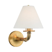 Load image into Gallery viewer, Dalfern Wall Light in Waxed Bamboo/Natural Brass (White Parchment).
