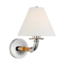 Load image into Gallery viewer, Dalfern Wall Light in Waxed Bamboo/Polished Nickel (White Parchment).
