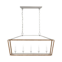 Load image into Gallery viewer, Darlana Rattan Wrapped LED Linear Pendant Light in Polished Nickel and Natural Rattan (Medium).
