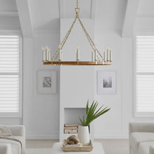 Load image into Gallery viewer, Darlana Rattan Wrapped Ringed LED  Chandelier in living room.
