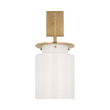Load image into Gallery viewer, Elias Wall Light in Antique-Burnished Brass (White Glass).
