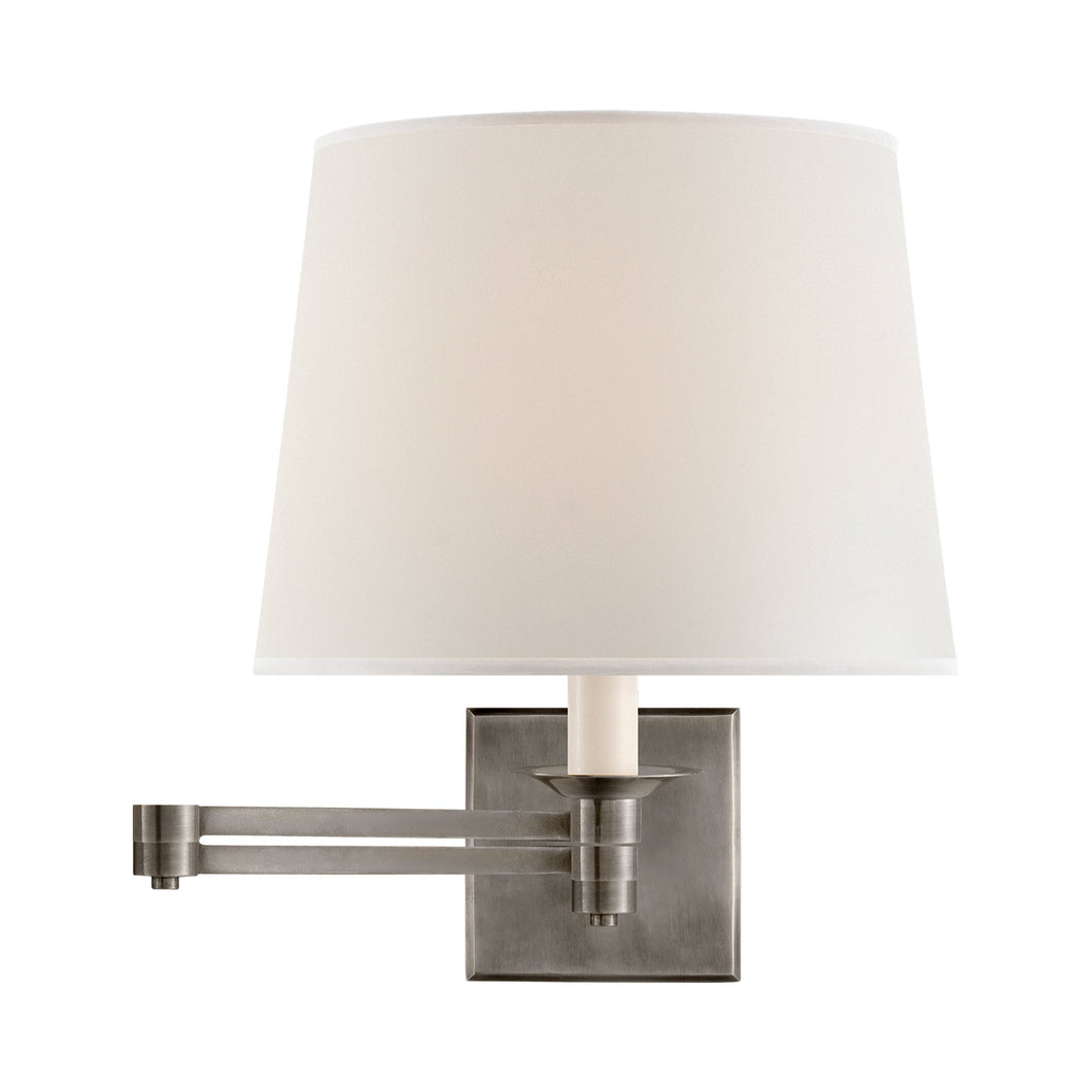 Evans Swing Arm Wall Light in Antique Nickel.