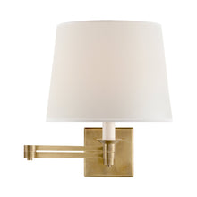 Load image into Gallery viewer, Evans Swing Arm Wall Light in Natural Brass.
